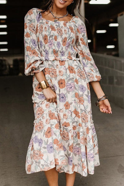 Flowy V-neck Printed Belted Holiday Dress