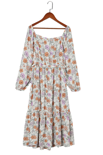 Flowy V-neck Printed Belted Holiday Dress