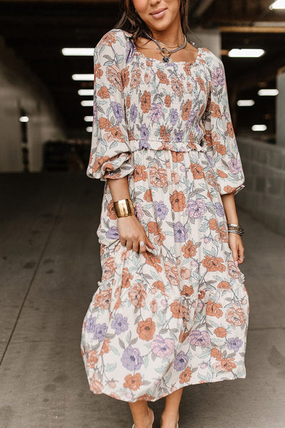 Flowy V-neck Printed Belted Holiday Dress