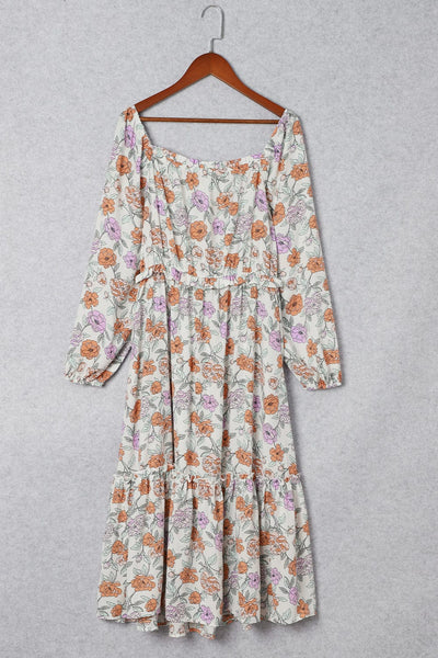 Flowy V-neck Printed Belted Holiday Dress
