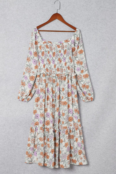 Flowy V-neck Printed Belted Holiday Dress