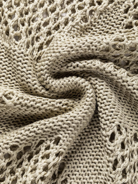 French Beige Star Pointelle Knit Oversized Sweater
