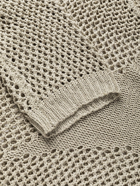 French Beige Star Pointelle Knit Oversized Sweater