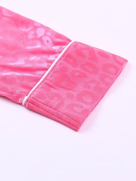 Women's Pink Cheetah Print Satin Pajama Set with Pockets
