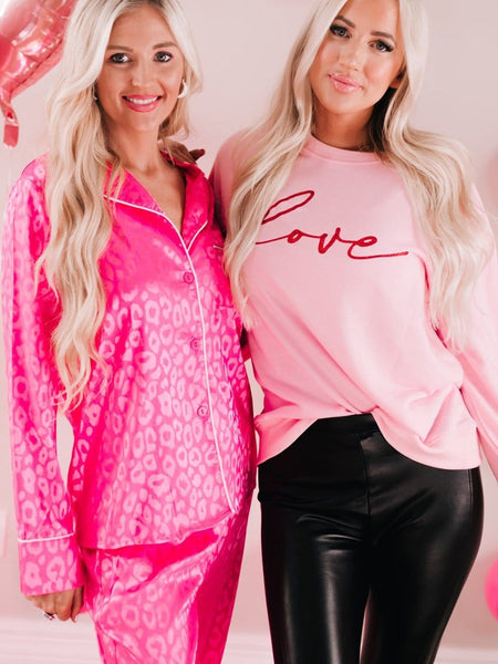 Women's Pink Cheetah Print Satin Pajama Set with Pockets
