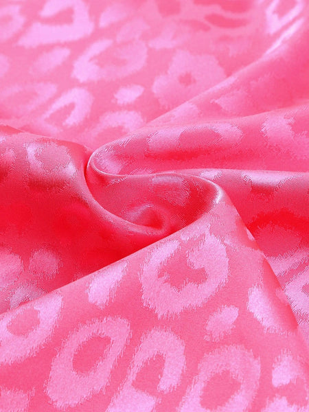 Women's Pink Cheetah Print Satin Pajama Set with Pockets