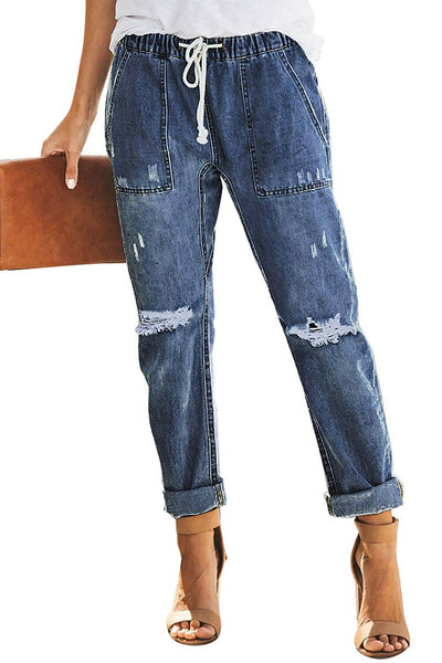 High Waist Raw Hem Ripped Skinny Casual Denim Jeans