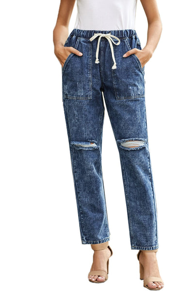 High Waist Raw Hem Ripped Skinny Casual Denim Jeans
