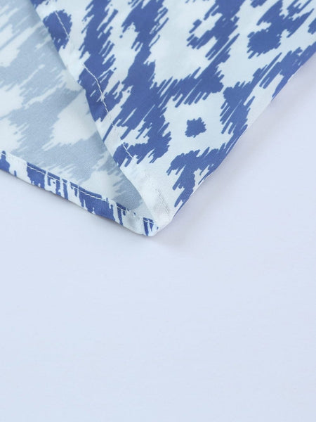 Geometric Print Sky Blue V Neck Maxi Dress for Casual Chic