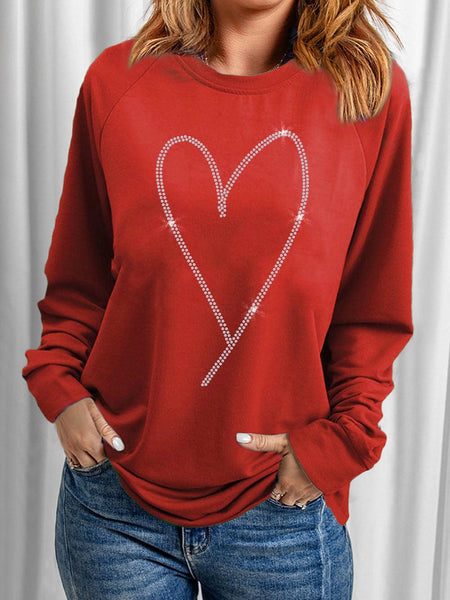 Women's Glamorous Red Heart Sparkle Long Sleeve Sweatshirt