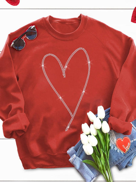 Women's Glamorous Red Heart Sparkle Long Sleeve Sweatshirt