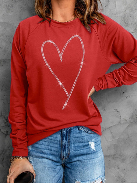 Women's Glamorous Red Heart Sparkle Long Sleeve Sweatshirt