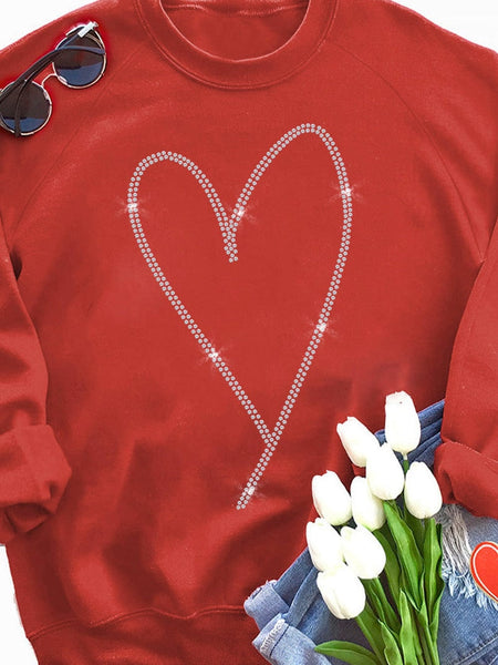 Women's Glamorous Red Heart Sparkle Long Sleeve Sweatshirt