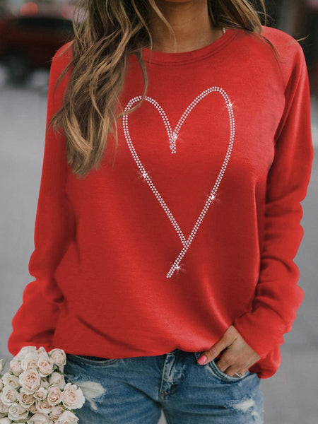 Women's Glamorous Red Heart Sparkle Long Sleeve Sweatshirt