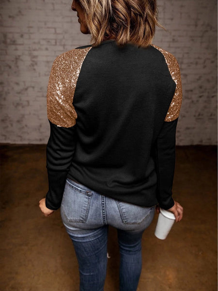 Glittery Black Nutcracker Graphic Top with Sequined Sleeves