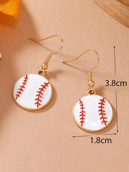 Golden Baseball Inspired Alloy Drop Earrings