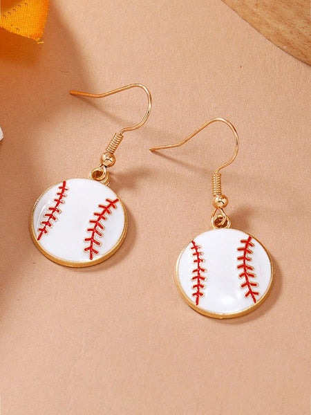 Golden Baseball Inspired Alloy Drop Earrings
