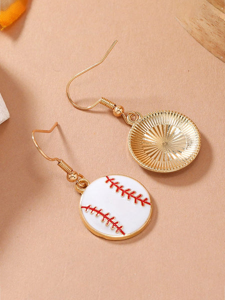 Golden Baseball Inspired Alloy Drop Earrings