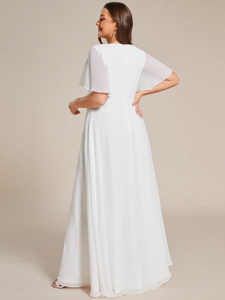Women's Graceful Plus Size Floral A-Line Chiffon Evening Dress with Short Sleeves