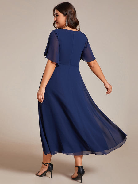 Women's Burgundy Chiffon Plus Size Wedding Guest Dress