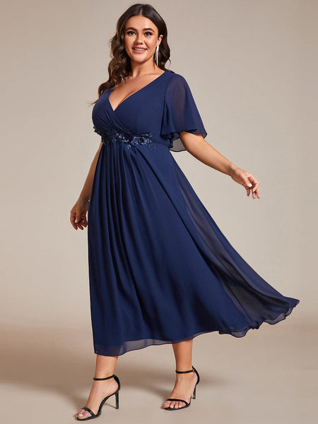 Women's Burgundy Chiffon Plus Size Wedding Guest Dress