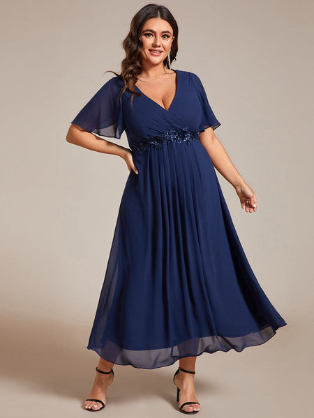 Women's Burgundy Chiffon Plus Size Wedding Guest Dress