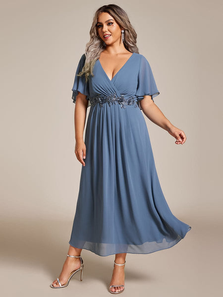 Women's Burgundy Chiffon Plus Size Wedding Guest Dress