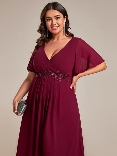 Women's Burgundy Chiffon Plus Size Wedding Guest Dress