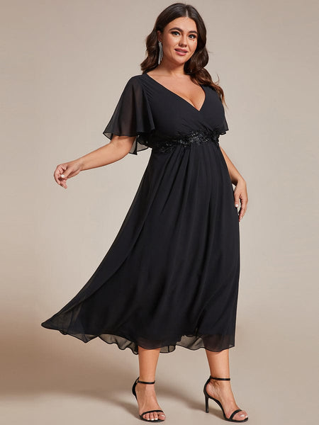 Women's Burgundy Chiffon Plus Size Wedding Guest Dress