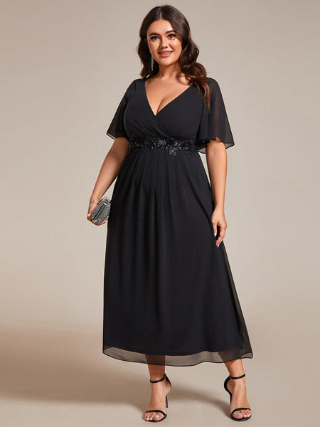 Women's Burgundy Chiffon Plus Size Wedding Guest Dress