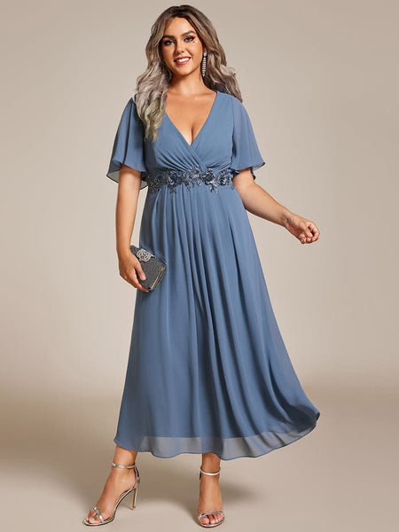 Women's Burgundy Chiffon Plus Size Wedding Guest Dress