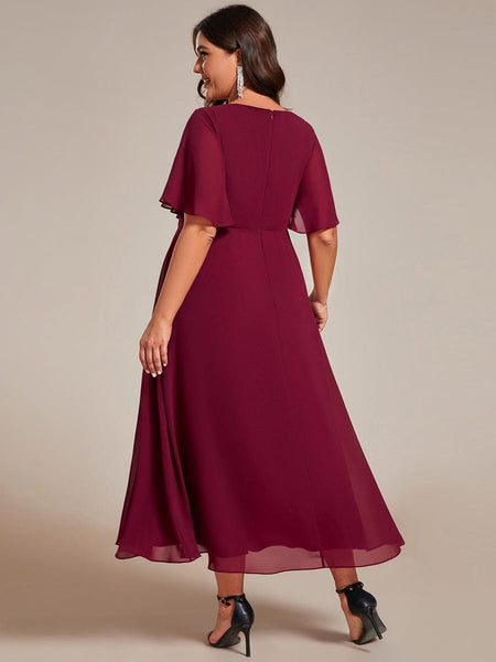 Women's Burgundy Chiffon Plus Size Wedding Guest Dress
