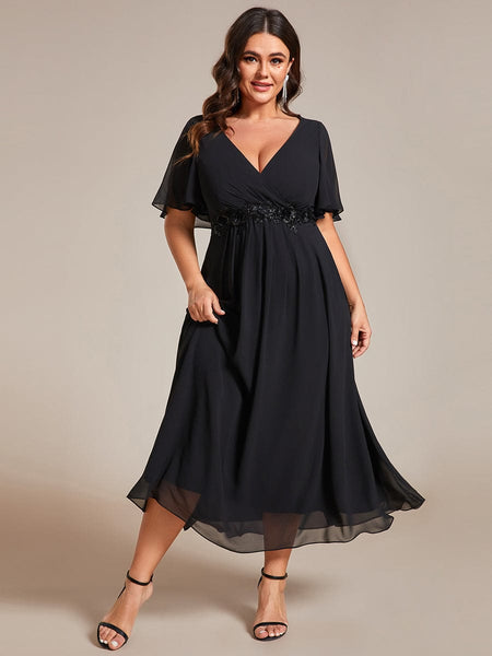 Women's Burgundy Chiffon Plus Size Wedding Guest Dress