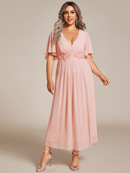 Women's Burgundy Chiffon Plus Size Wedding Guest Dress