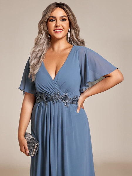 Women's Burgundy Chiffon Plus Size Wedding Guest Dress