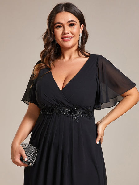 Women's Burgundy Chiffon Plus Size Wedding Guest Dress