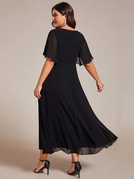 Women's Burgundy Chiffon Plus Size Wedding Guest Dress