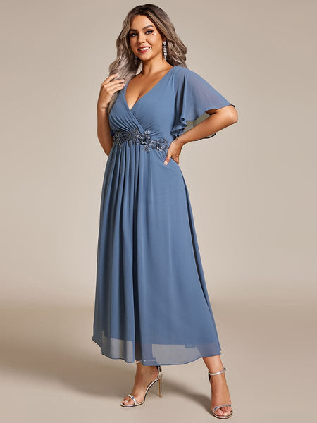 Women's Burgundy Chiffon Plus Size Wedding Guest Dress