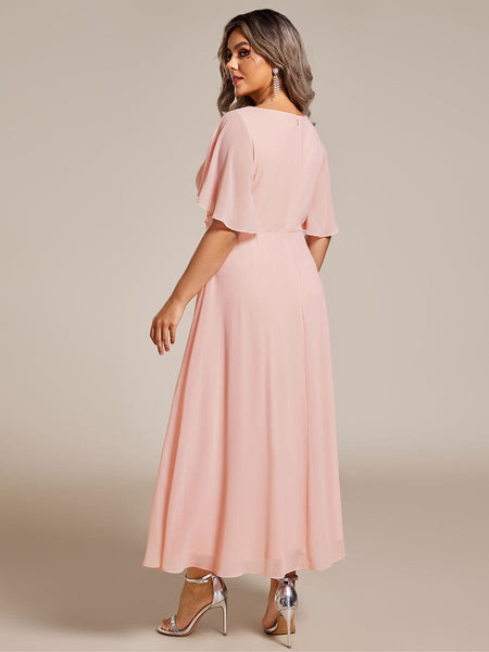 Women's Burgundy Chiffon Plus Size Wedding Guest Dress