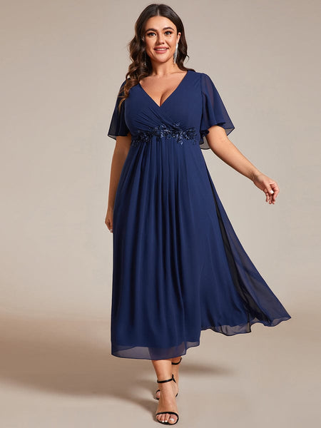 Women's Burgundy Chiffon Plus Size Wedding Guest Dress