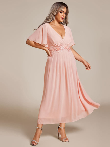 Women's Burgundy Chiffon Plus Size Wedding Guest Dress