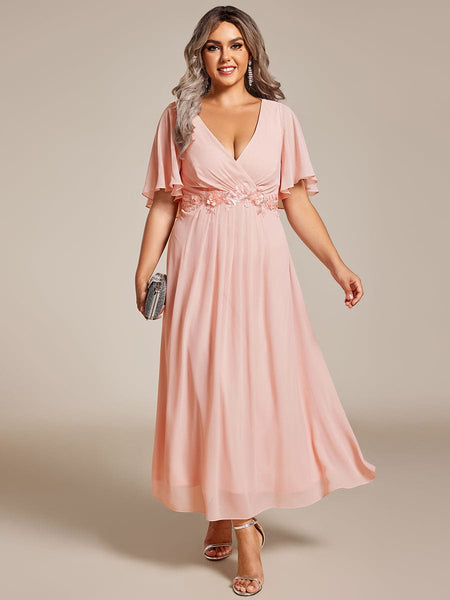 Women's Burgundy Chiffon Plus Size Wedding Guest Dress
