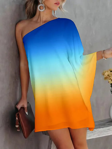 Gradient One-Shoulder Casual Dress