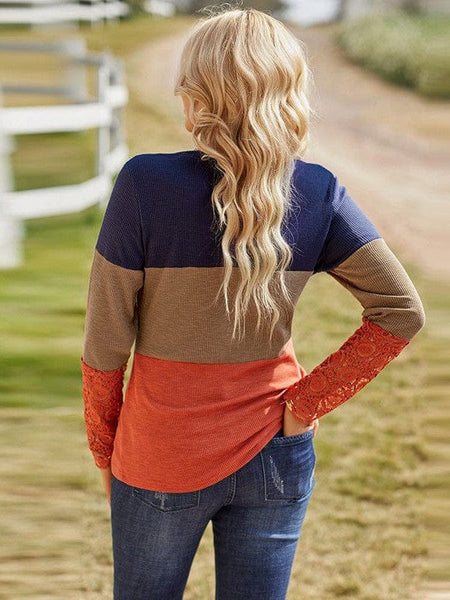 Gradient Round Neck Button Long Sleeve T-Shirt