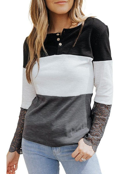 Gradient Round Neck Button Long Sleeve T-Shirt