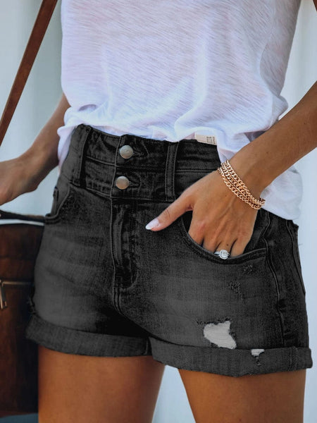 Gray Distressed Cuffed Denim Shorts