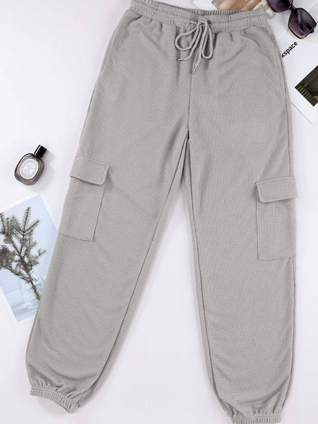 Chic Solid Tie-Front Slant Pocket Casual Loose Pants