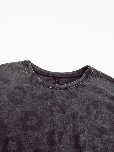 Gray Leopard Print T-Shirt Dress with Handy Pockets