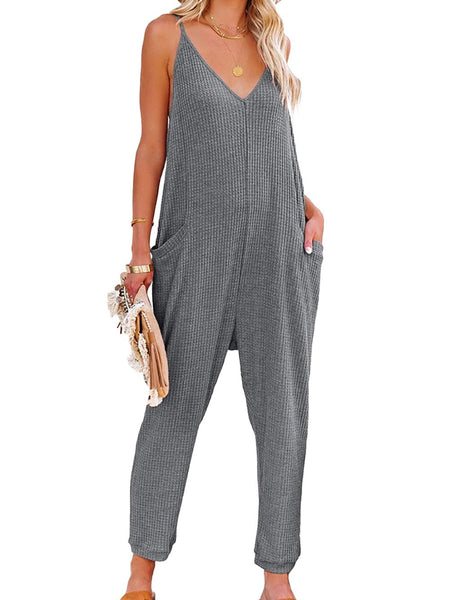 Elevate Your Street Style with Women's Sleeveless V-Neck Jumpsuit