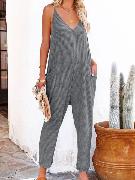 Elevate Your Street Style with Women's Sleeveless V-Neck Jumpsuit